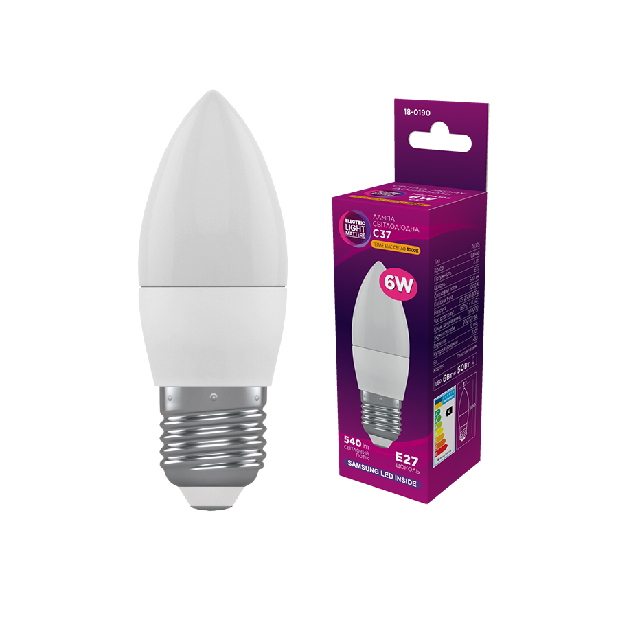 Лампа світлодіодна свічка ELM PA10 6W E27 3000K